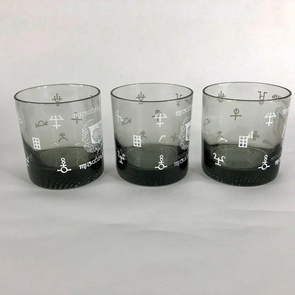 Set of 6 Pharmacy Symbol Glasses Barware Apothecary Tumblers MCM Lowball‎ Rocks